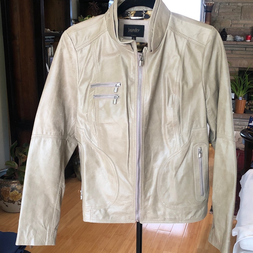 VINTAGE Laundry by Shelli Segal Light Olive Green/Taupe Leather Zip Jacket